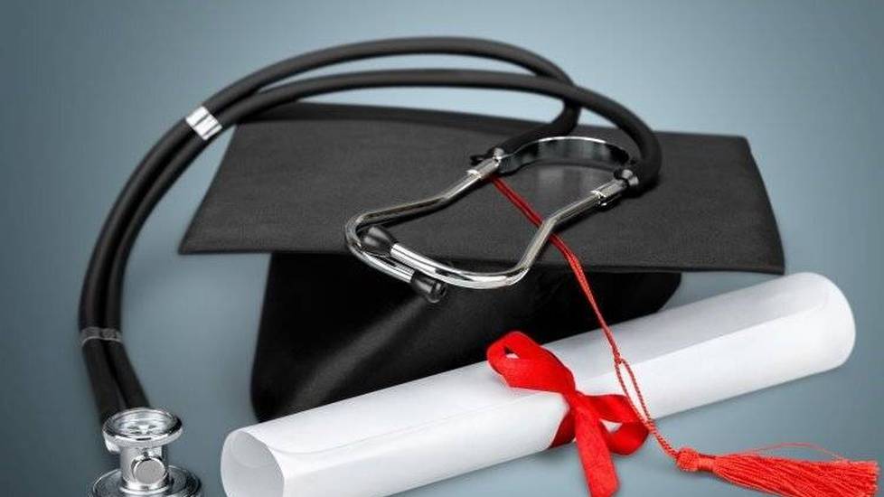 Graduation cap with stethoscope