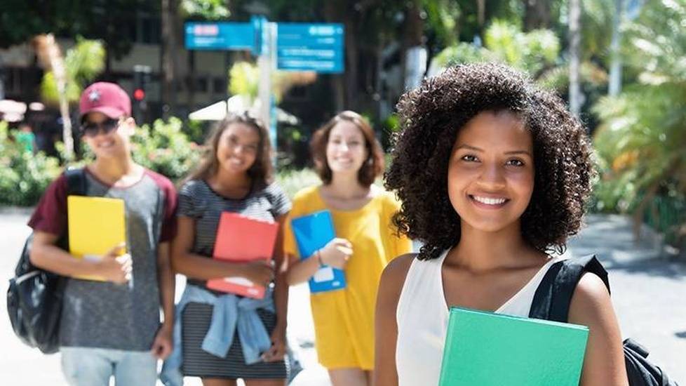 Group of students outside on college campus