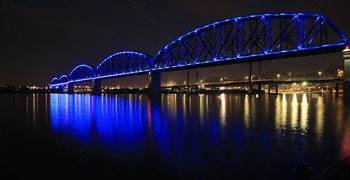Louisville and river at night time