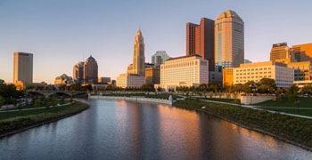 Ohio River running through downtown Ohio city