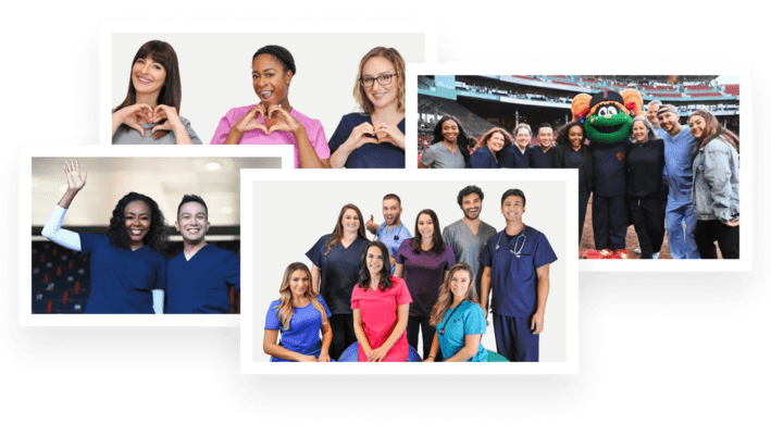 Nurses making heats with their hands