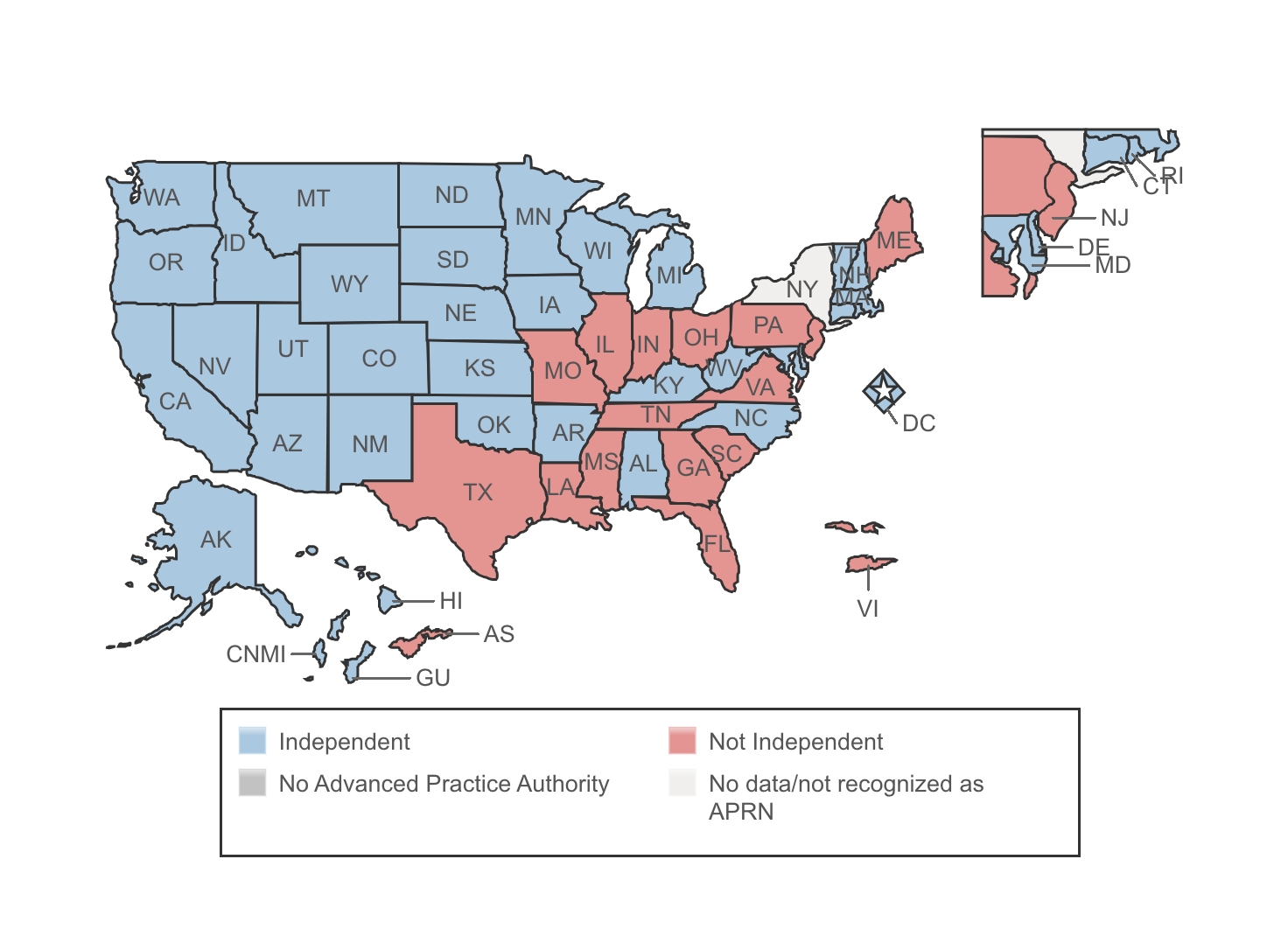 CRNA independent practice map